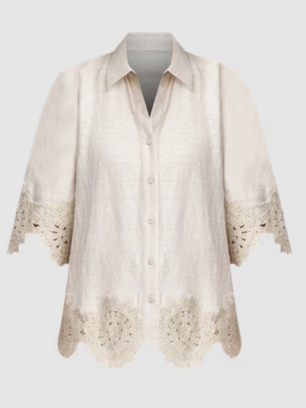 Chico's Crochet Trim Linen Shirt Size L